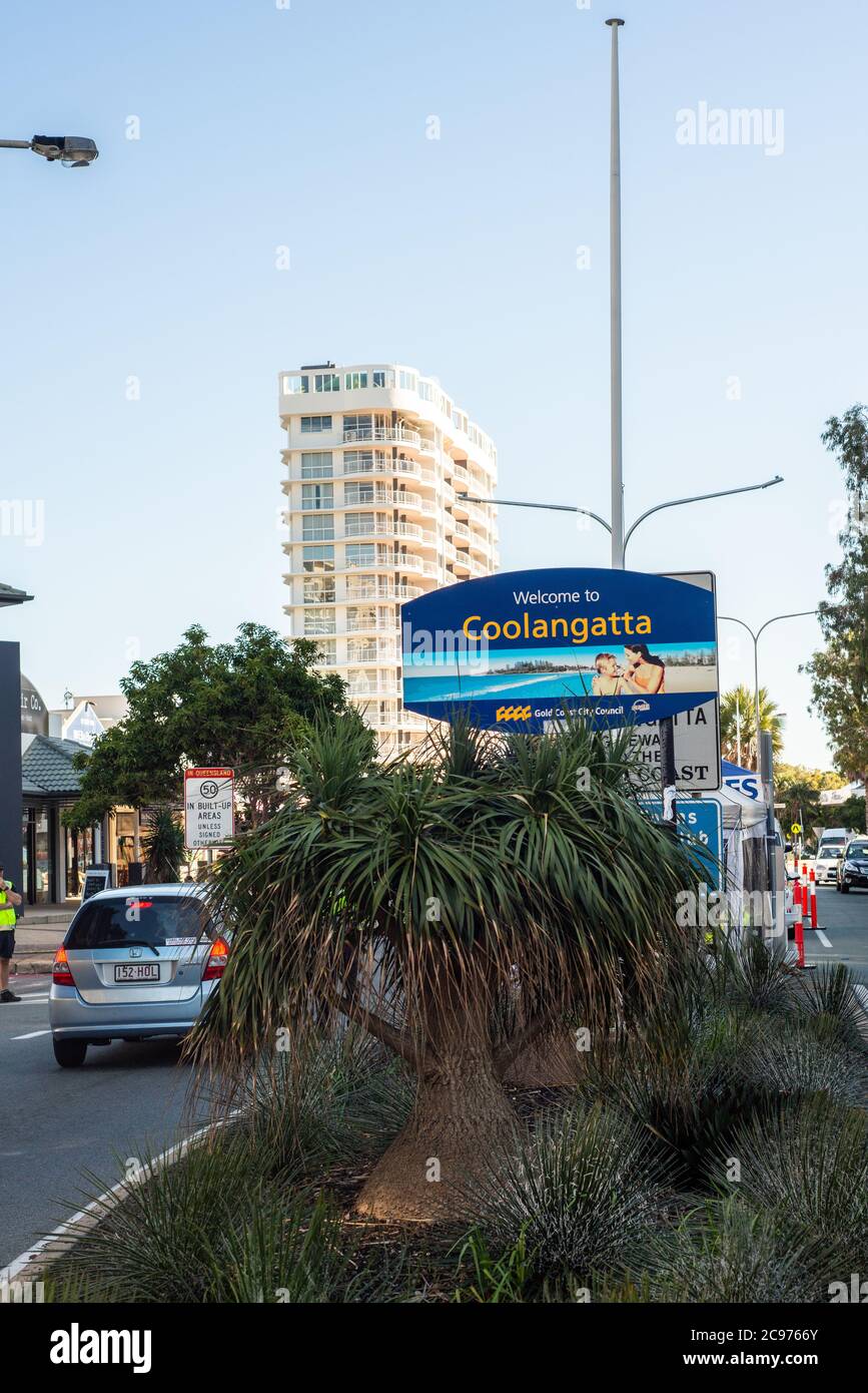 Coolangatta, Qld, Australia July 16, 2020 police check point at the border between NSW and