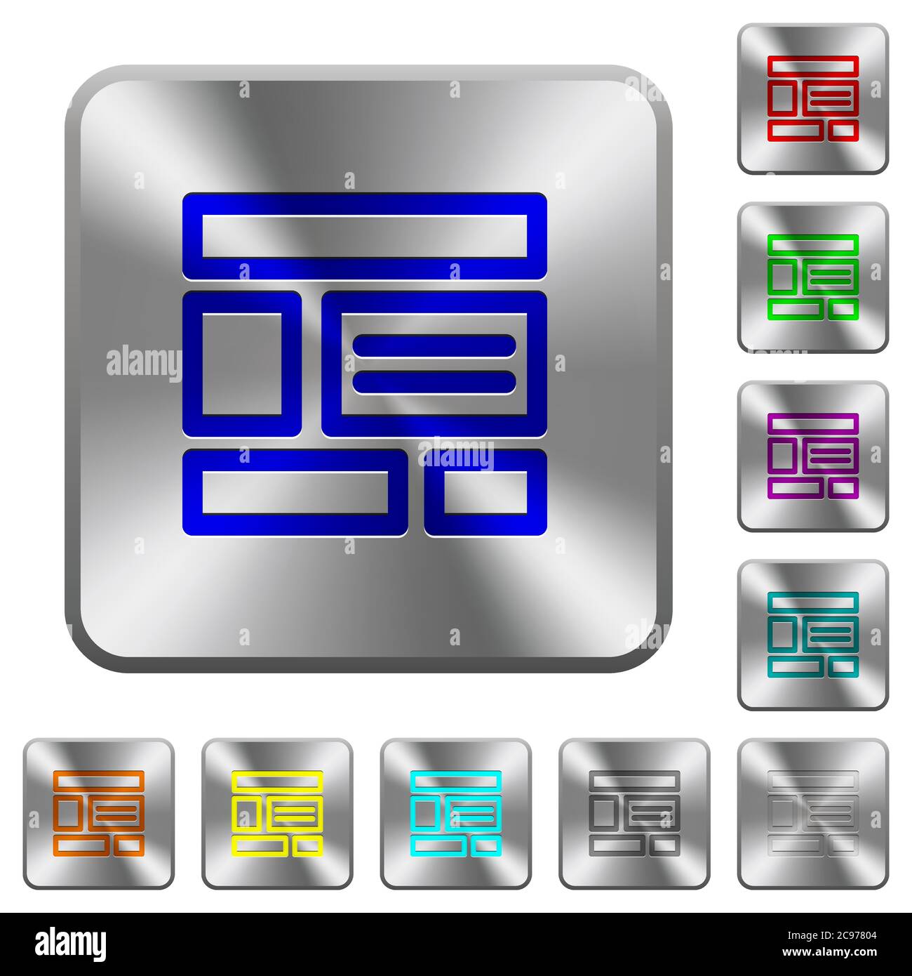 Web layout engraved icons on rounded square glossy steel buttons Stock ...