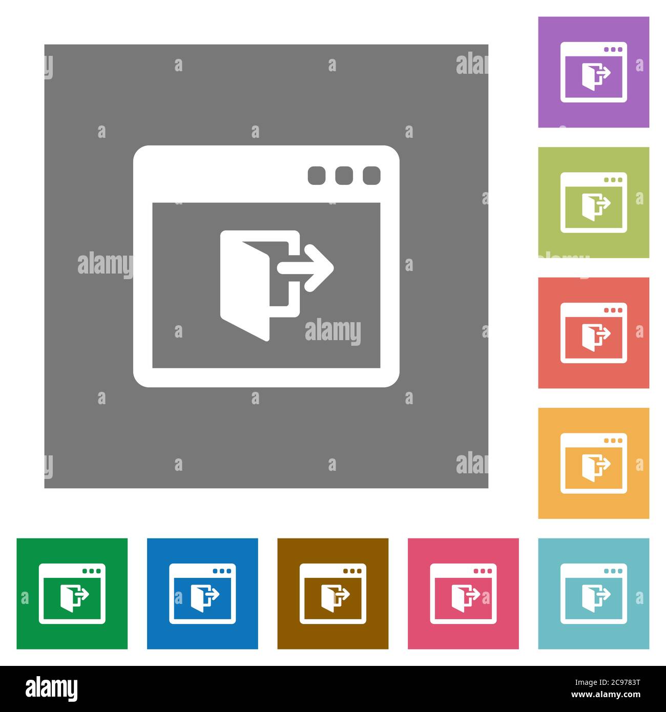 Application exit flat icons on simple color square backgrounds Stock Vector