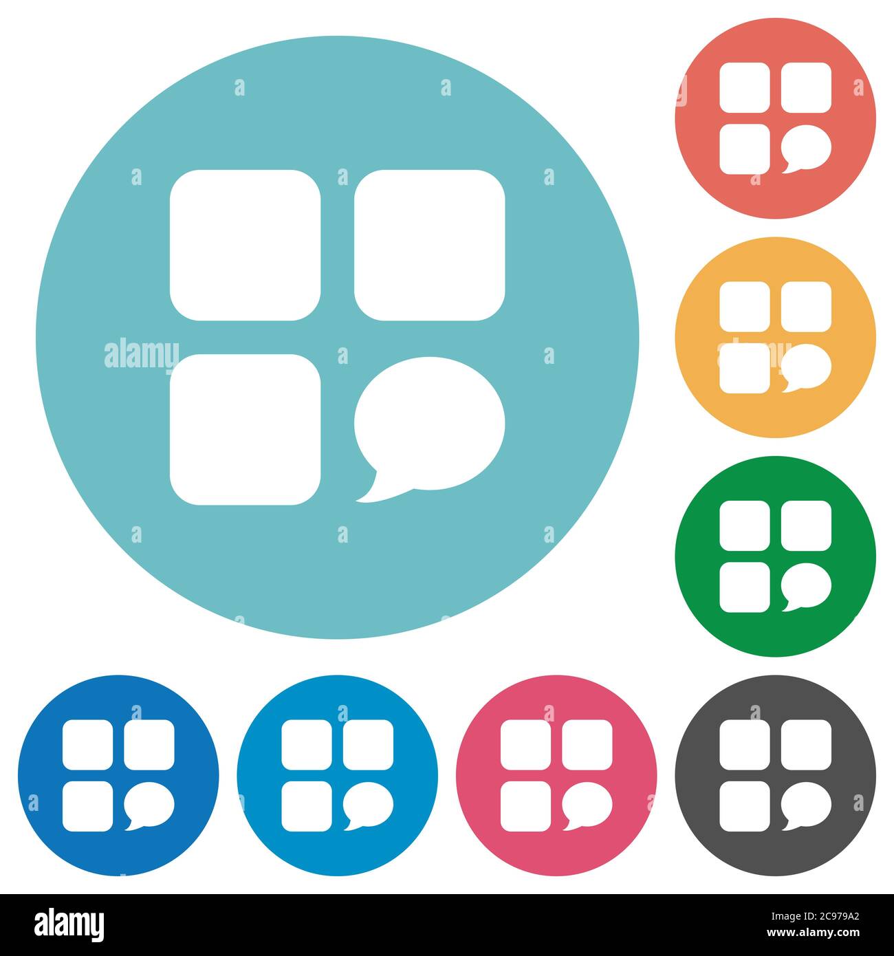 Message component flat white icons on round color backgrounds Stock Vector