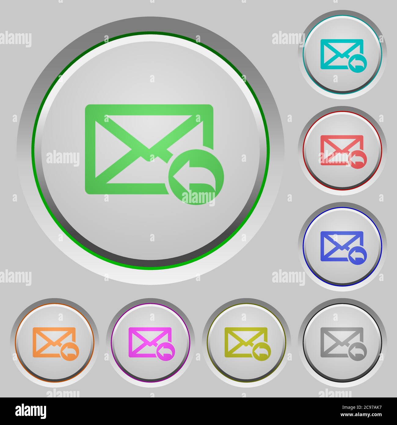 Reply mail color icons on sunk push buttons Stock Vector