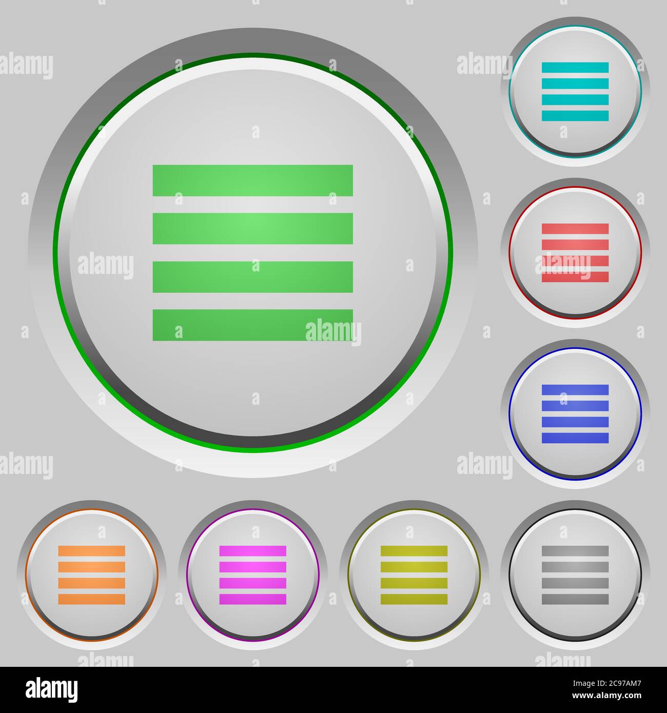 Text align justify color icons on sunk push buttons Stock Vector