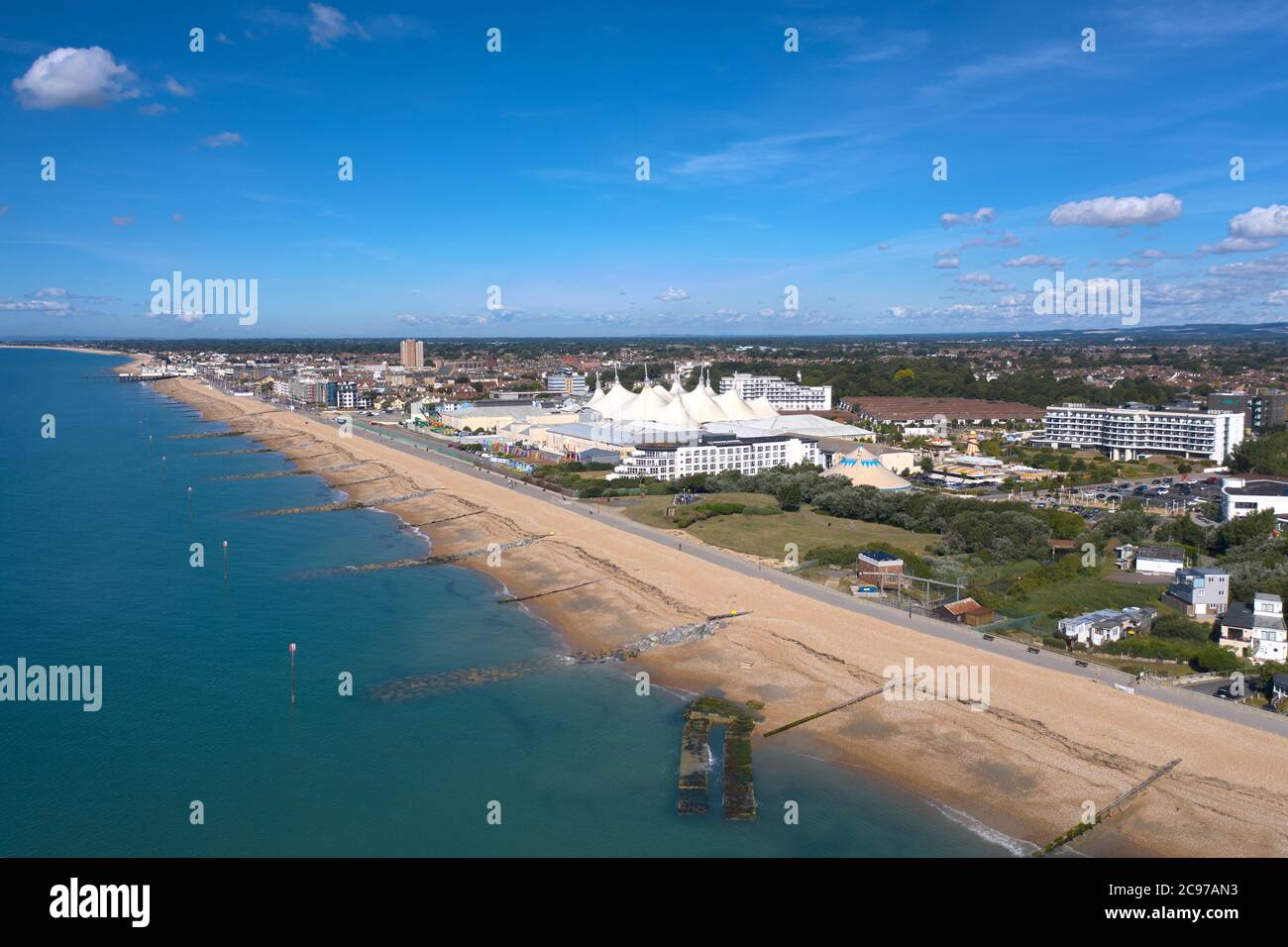 Butlins Bognor Regis Resort aerial view on a warm and sunny summers day