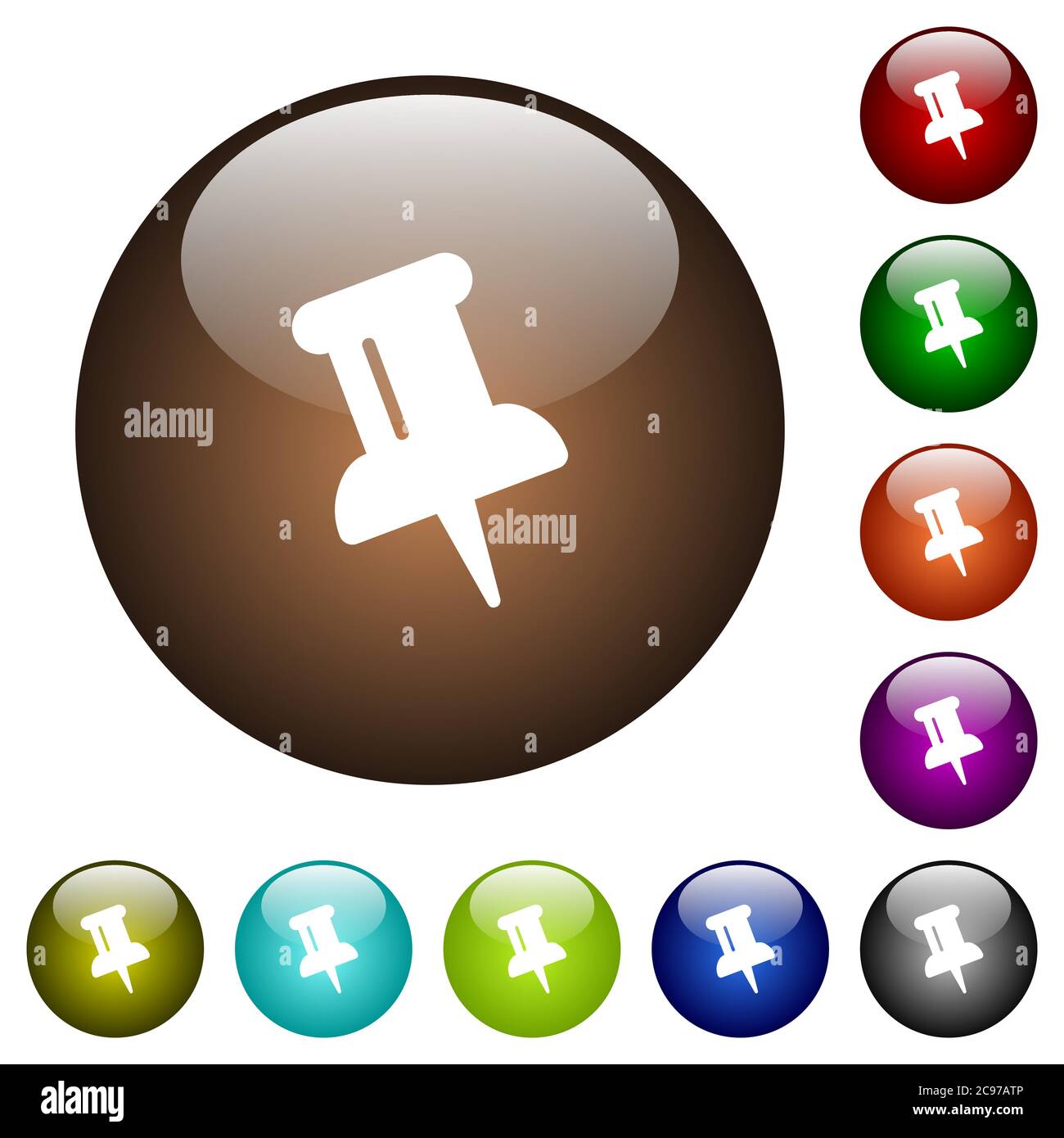 Push pin white icons on round color glass buttons Stock Vector Image ...