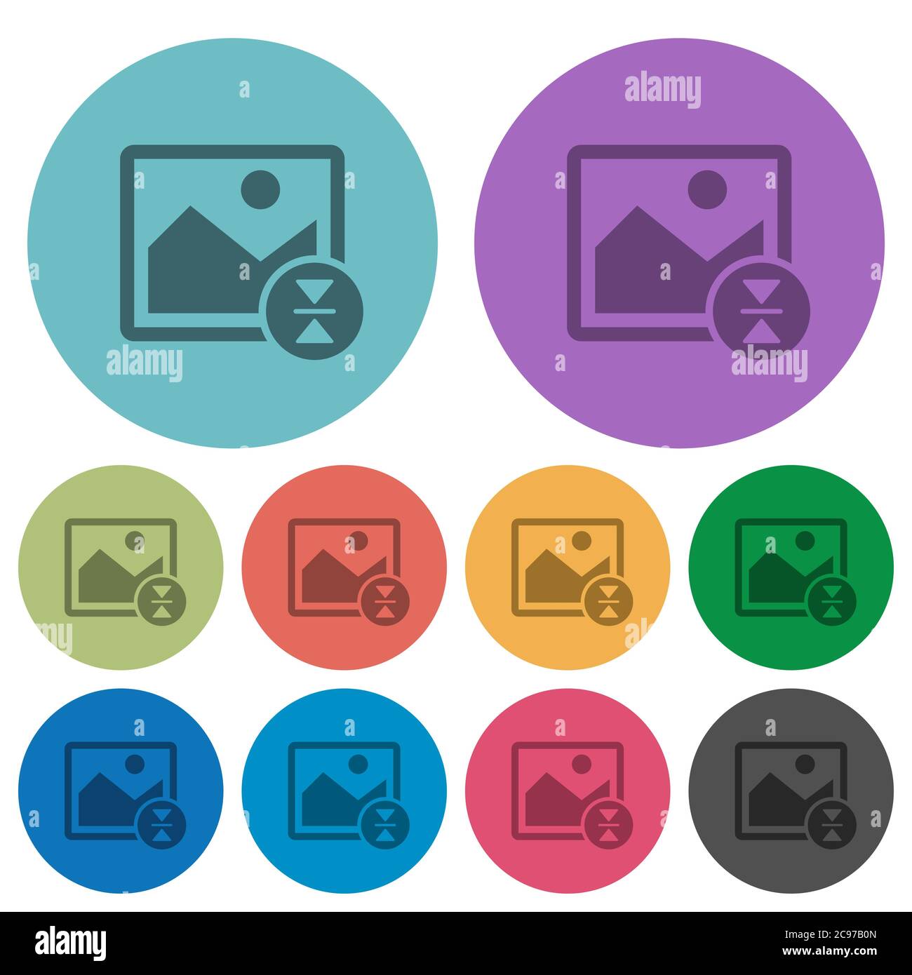 Vertically flip image darker flat icons on color round background Stock Vector