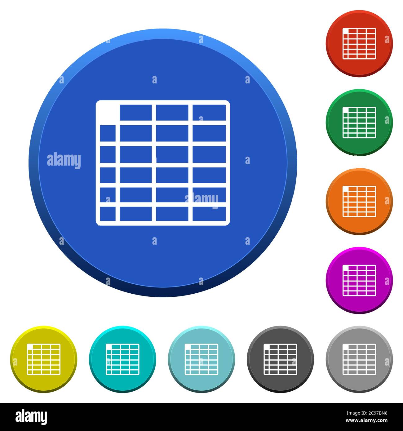 Spreadsheet table round color beveled buttons with smooth surfaces and ...