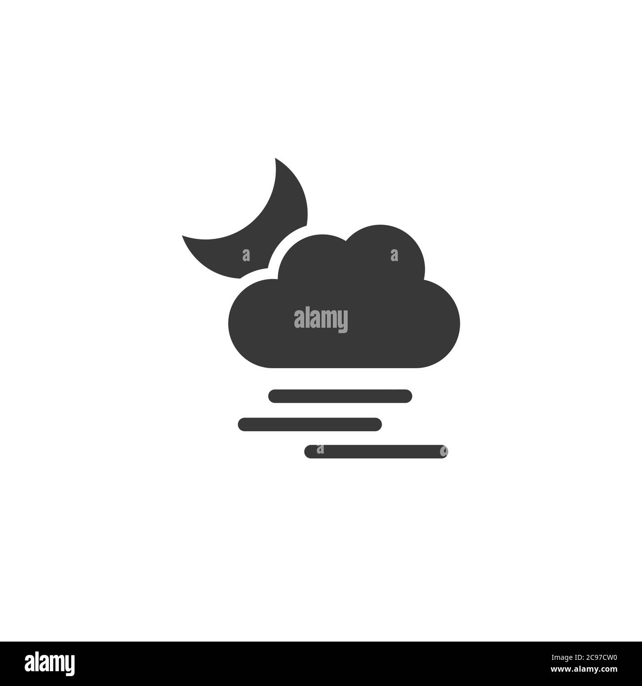 Heavy fog, cloud and moon. Isolated icon. Night weather glyph vector ...