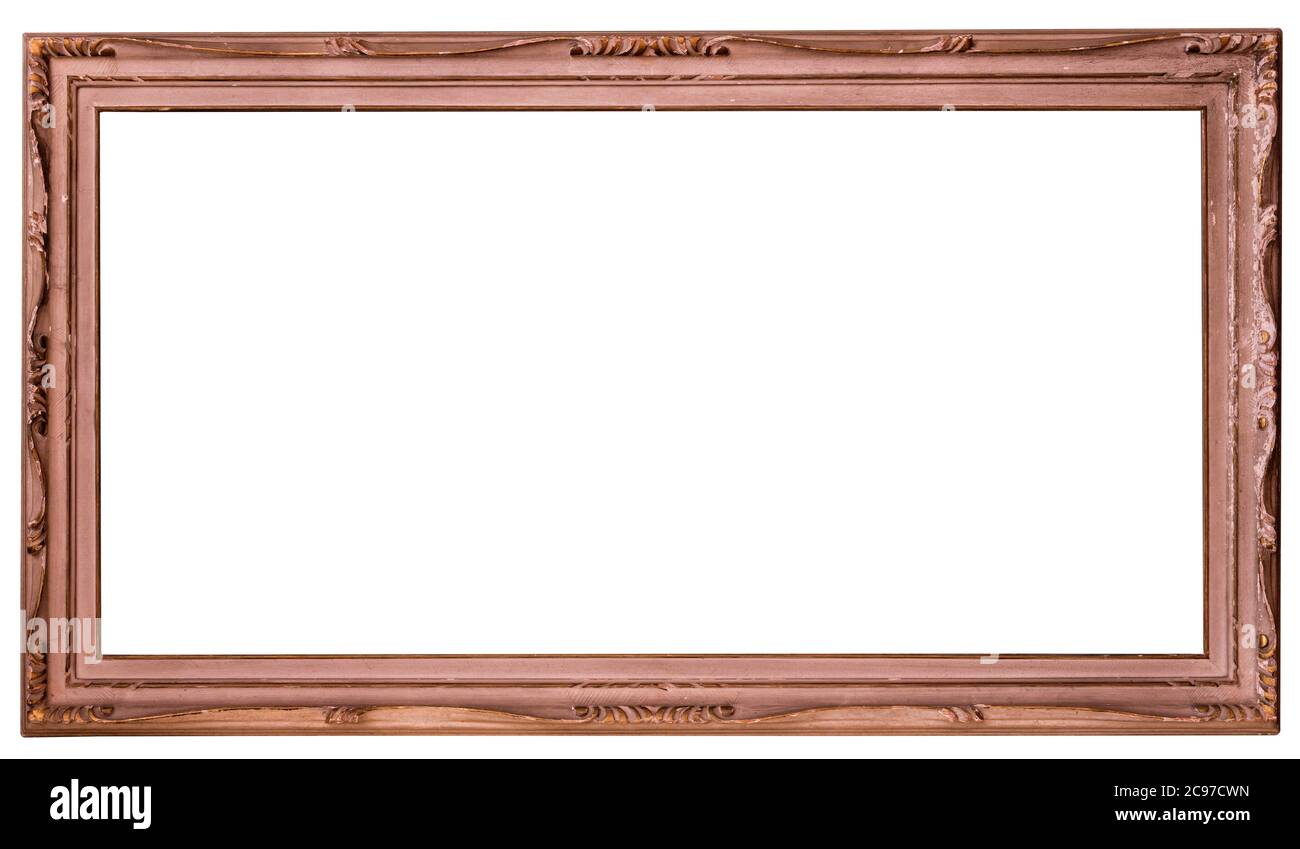 Empty natural wood rectangular vintage frame with white interior for your painting or artwork Stock Photo