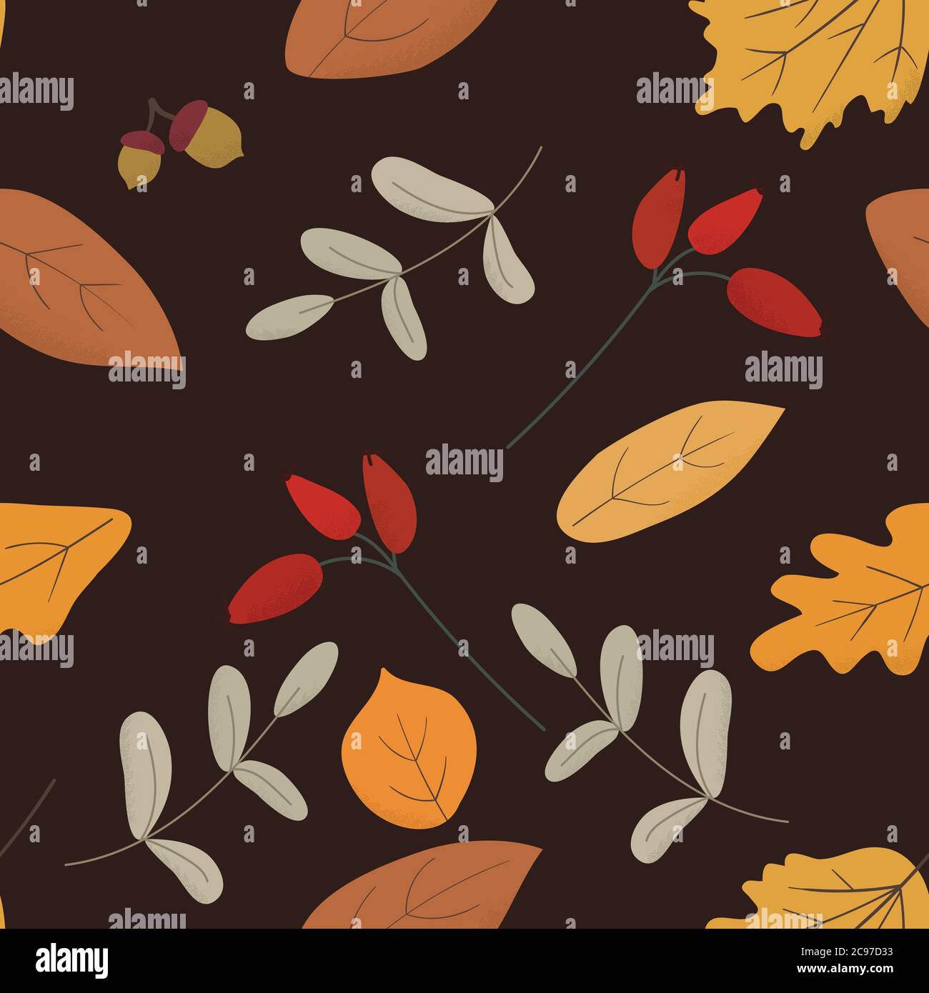 Seasonal autumn hand drawn seamless vector pattern.Fall decorative ...