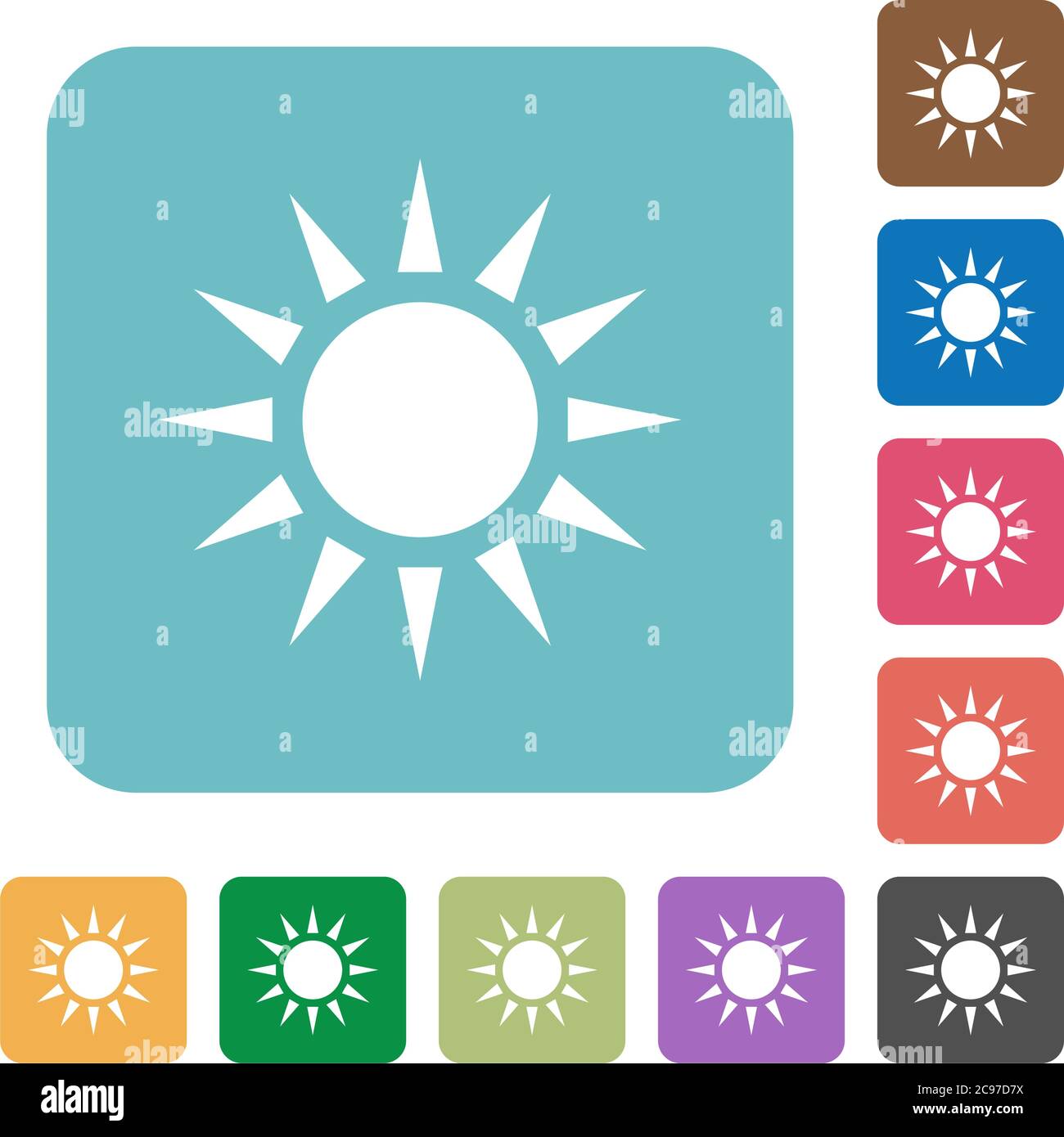 Sun white flat icons on color rounded square backgrounds Stock Vector