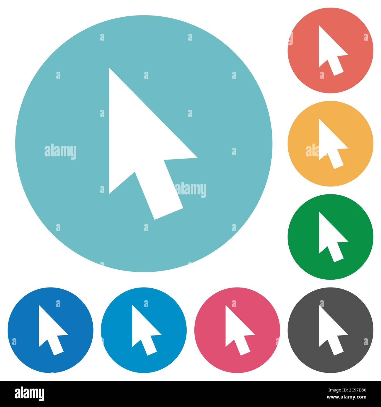 Mouse cursor flat white icons on round color backgrounds Stock Vector