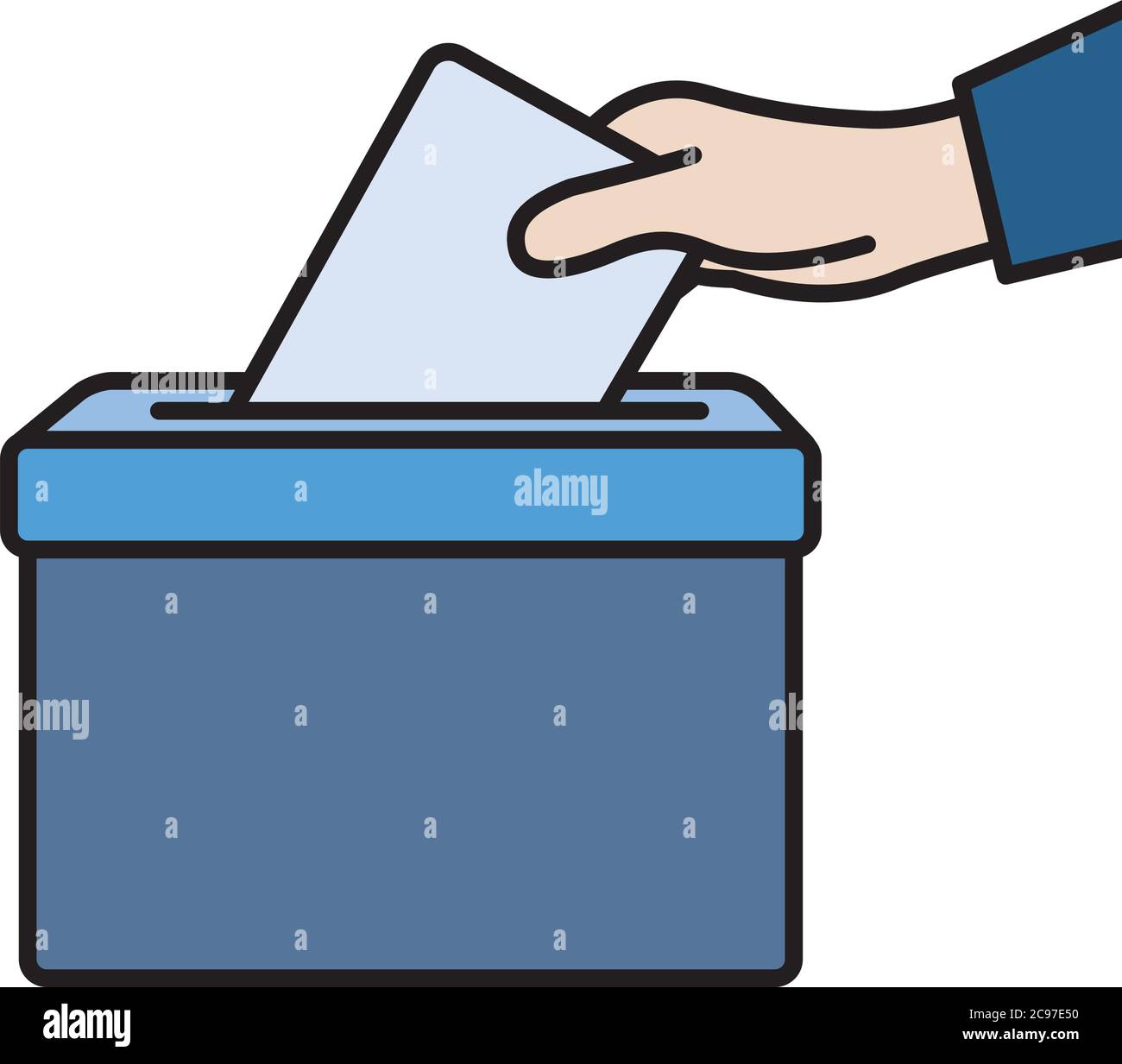 Voters hand putting envelope in ballot box Stock Vector