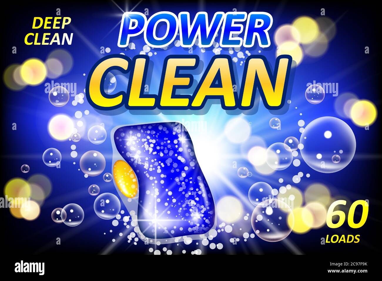 Clean poster design for advertising. Dishwashing tablet soap ads. Realistic Liquid detergent gel for dishwasher machine. 3d vector illustration Stock Vector