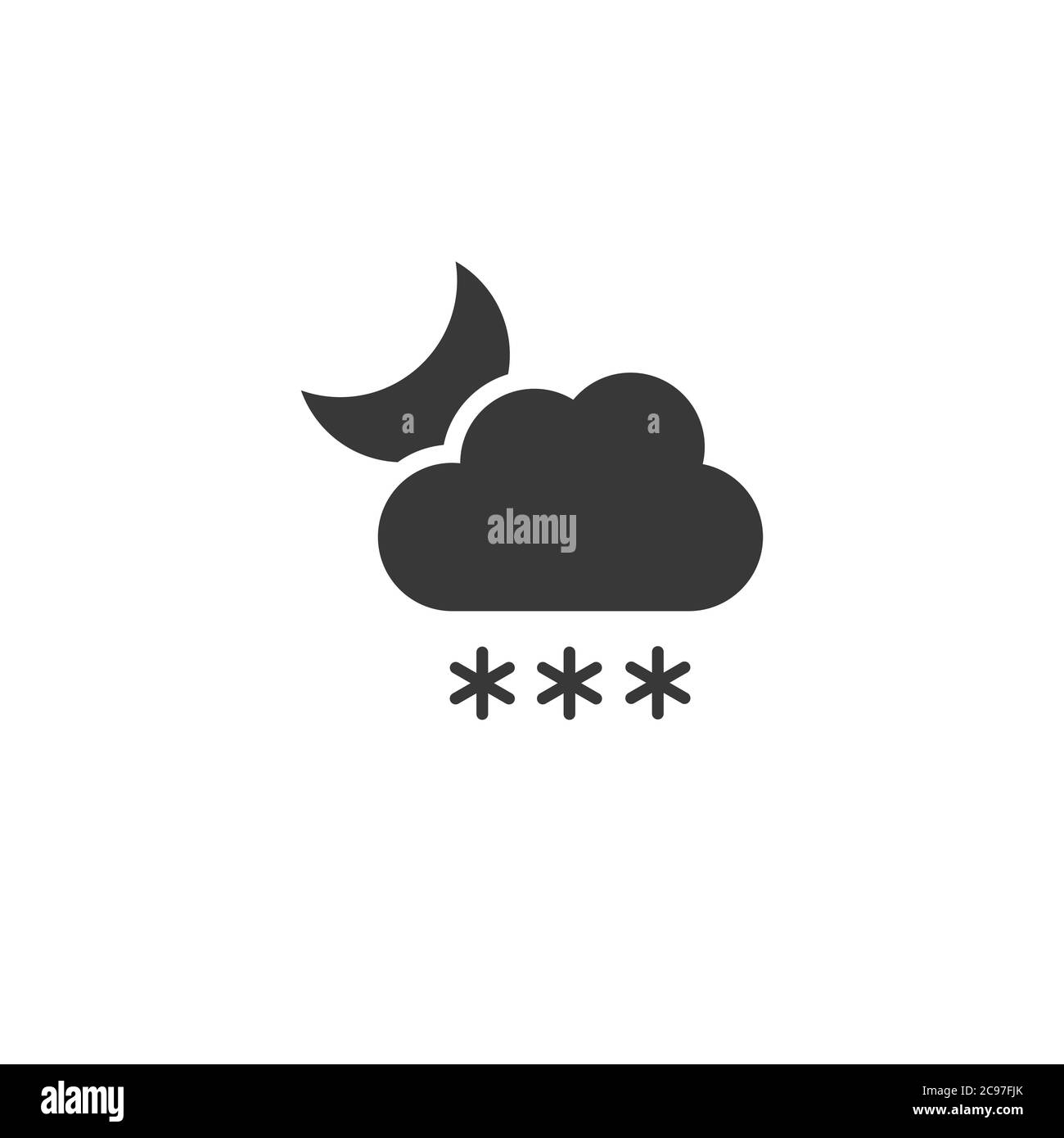 Heavy snow, cloud and moon. Isolated icon. Night weather glyph vector ...