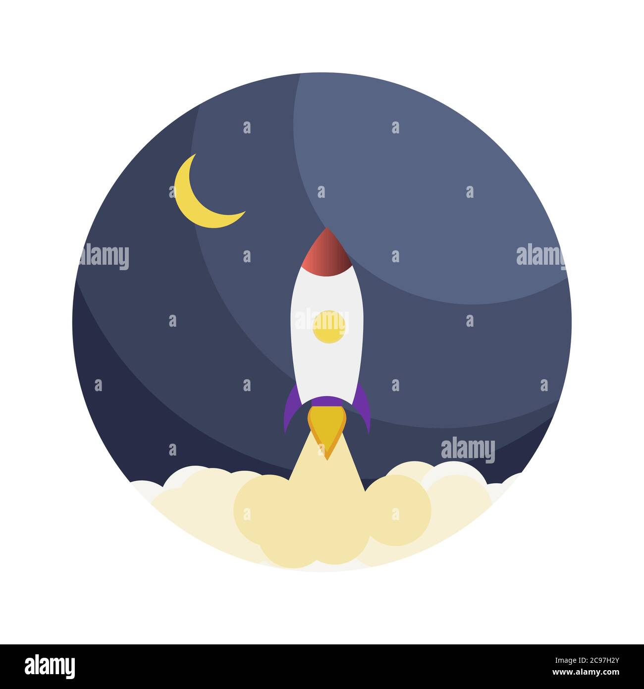 Rocket launch to galaxy icon in flat style. Business startup concept vector isolated illustration Stock Vector