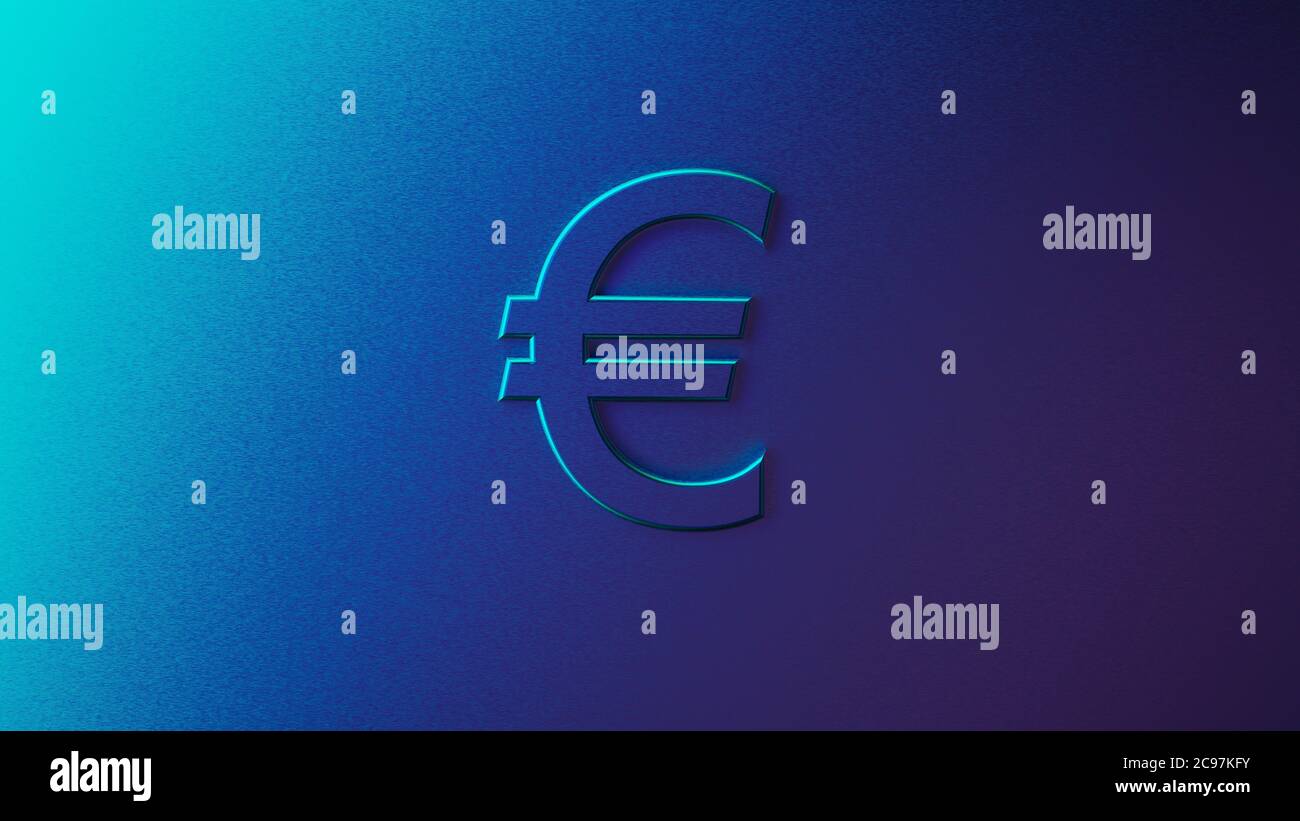 3d rendering of the currency sign used for Euro on a blue background ...