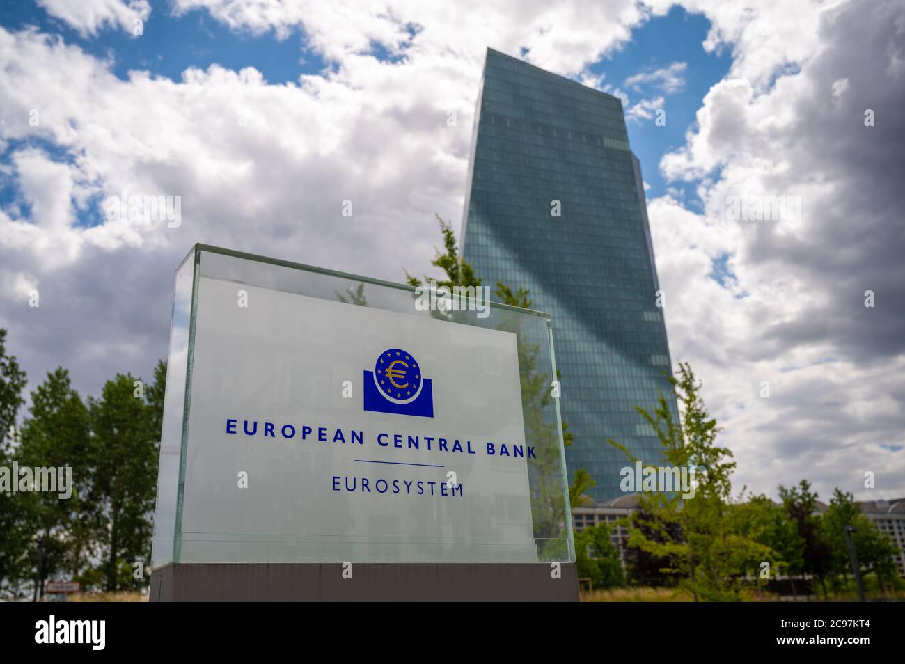 European Central Bank main building in Frankfurt, Germany on the banks of the River Main Stock Photo