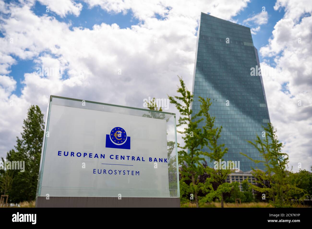 European Central Bank main building in Frankfurt, Germany on the banks of the River Main Stock Photo
