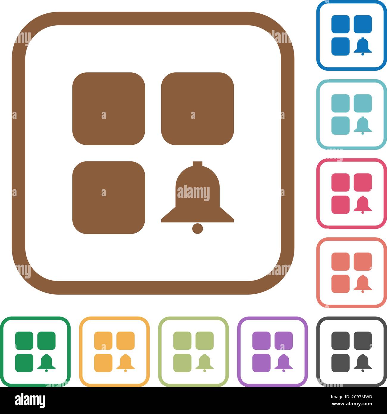 Component alert simple icons in color rounded square frames on white background Stock Vector