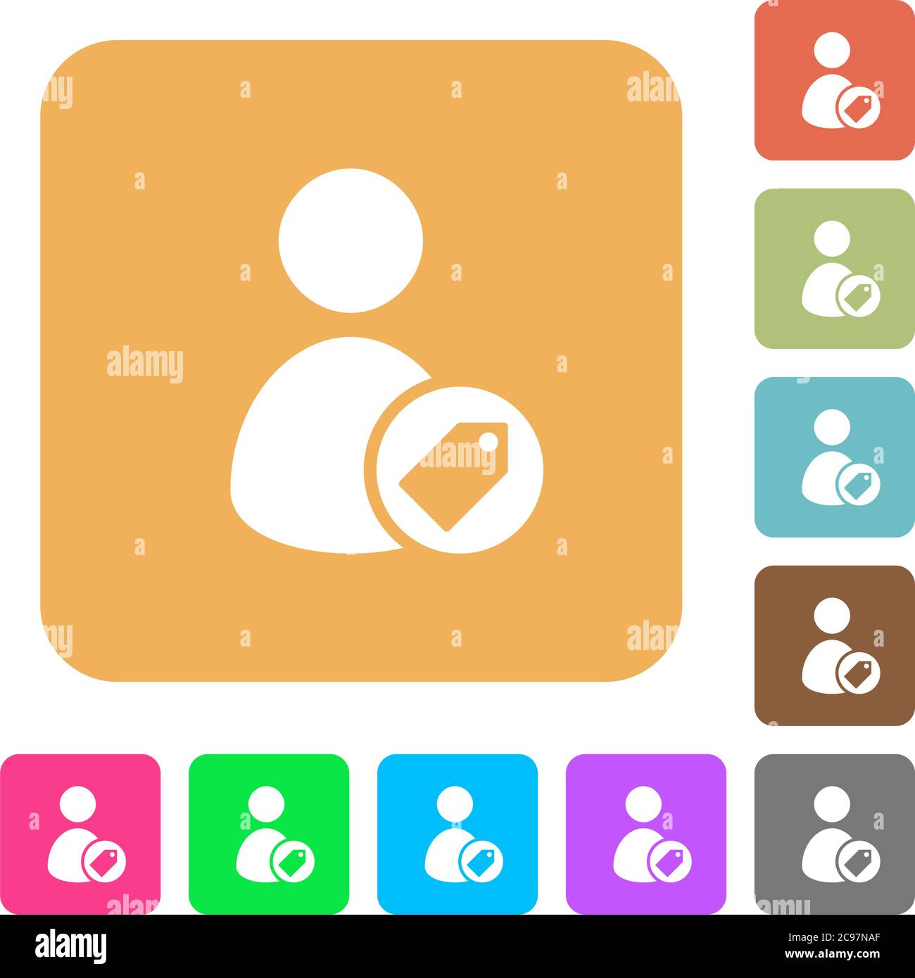 Tagging user flat icons on rounded square vivid color backgrounds. Stock Vector