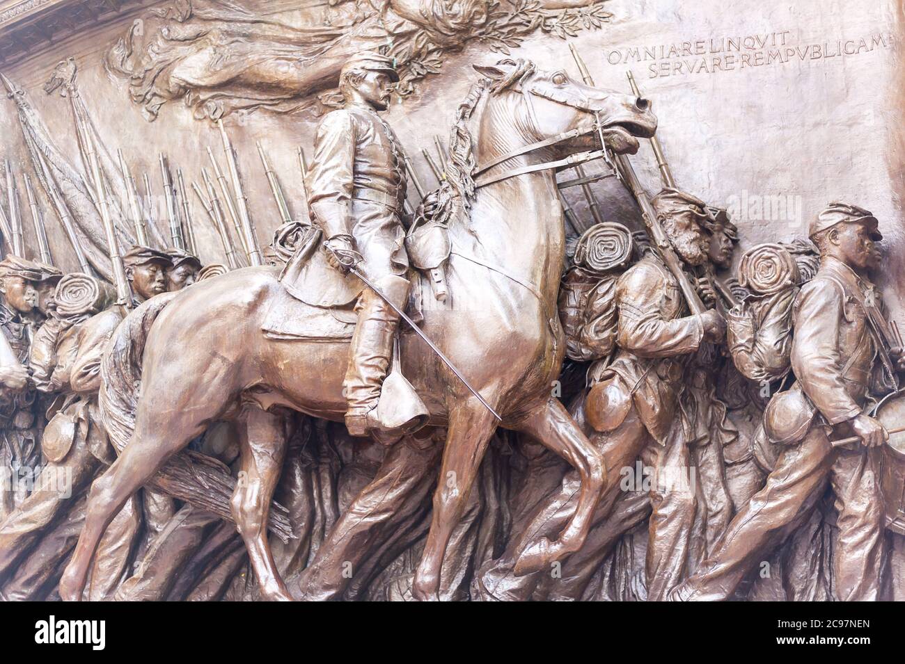 Augustus Saint-Gauden’s high-relief bronze monument on Boston Common, part of Boston African American National Historic Sites, depicting Colonel Shaw Stock Photo