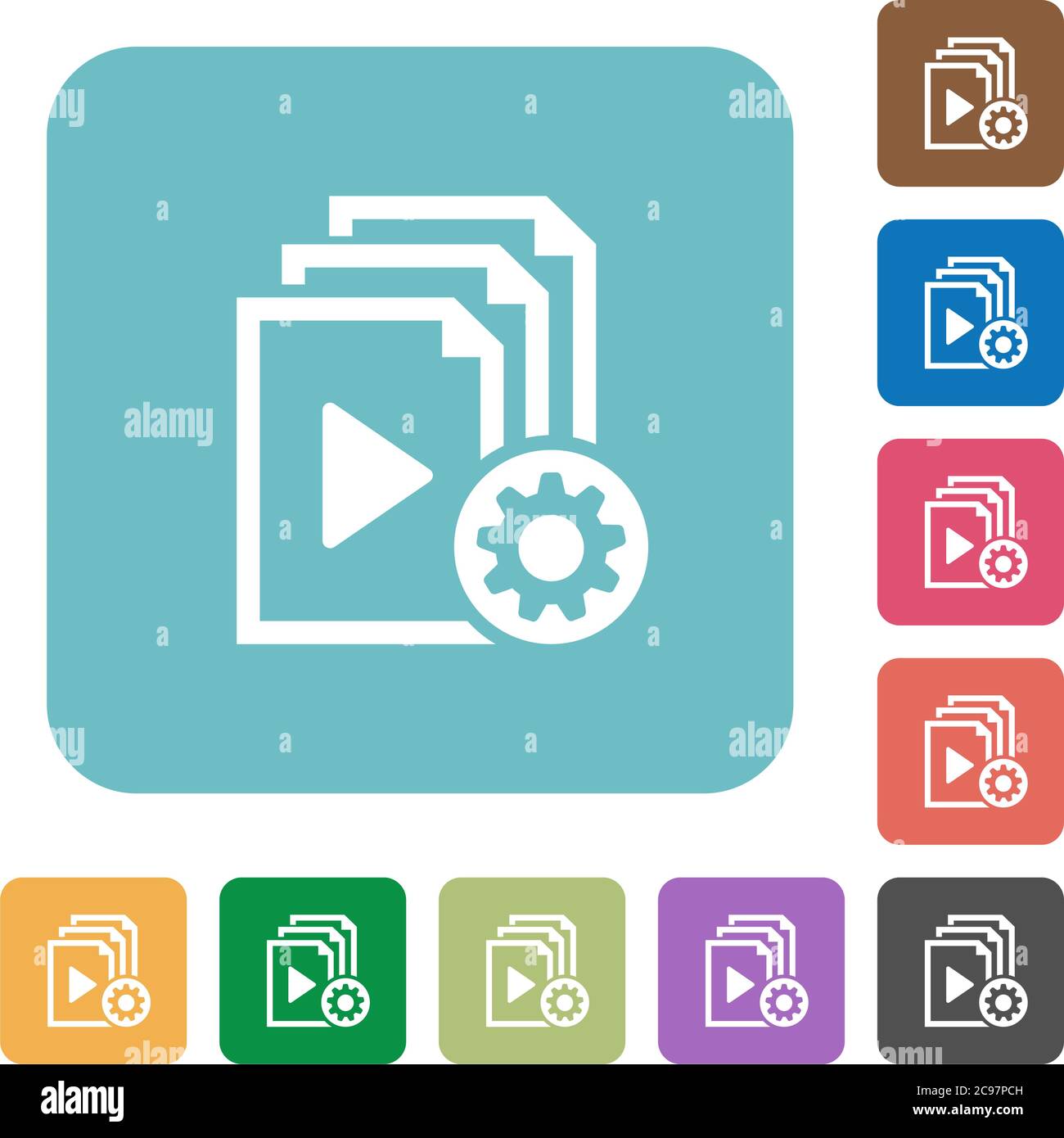 Playlist settings white flat icons on color rounded square backgrounds Stock Vector