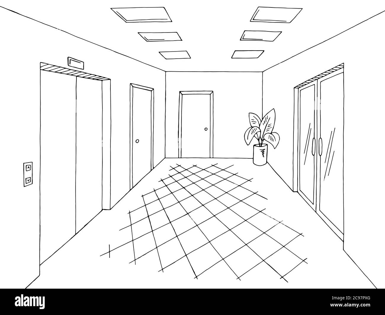 Corridor Graphic Black White Interior Sketch Illustration Vector Stock Vector Image And Art Alamy 