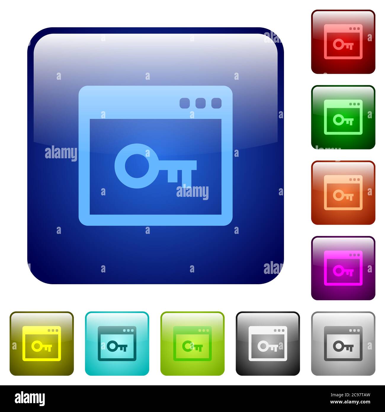Lock application icons in rounded square color glossy button set Stock Vector