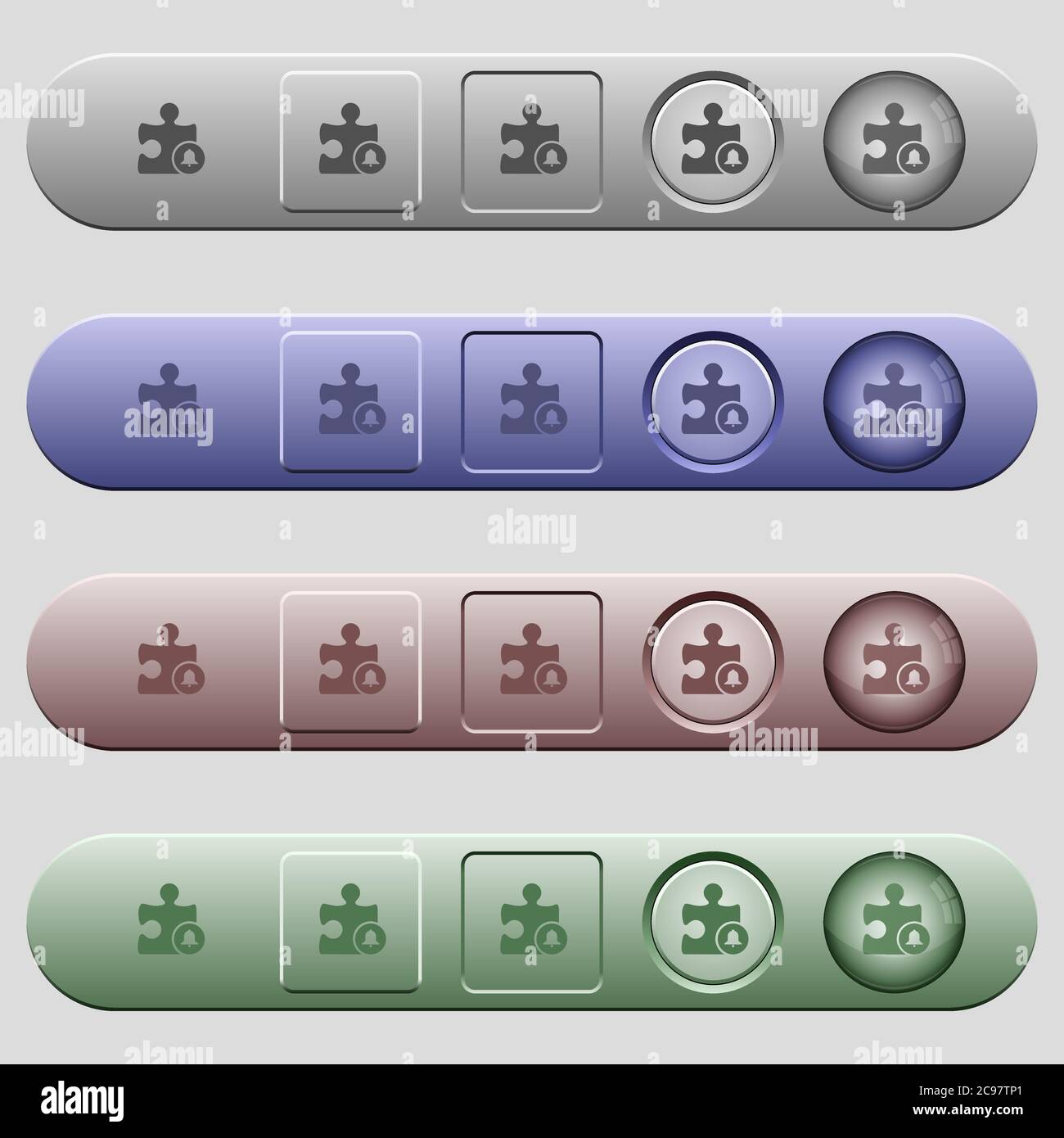 Bell plugin icons on rounded horizontal menu bars in different colors and button styles Stock Vector