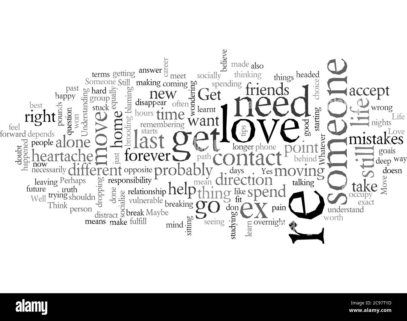 Word Cloud Summary Of How To Get Over Someone You Love And Move On With Your Life Article Stock Photo Alamy