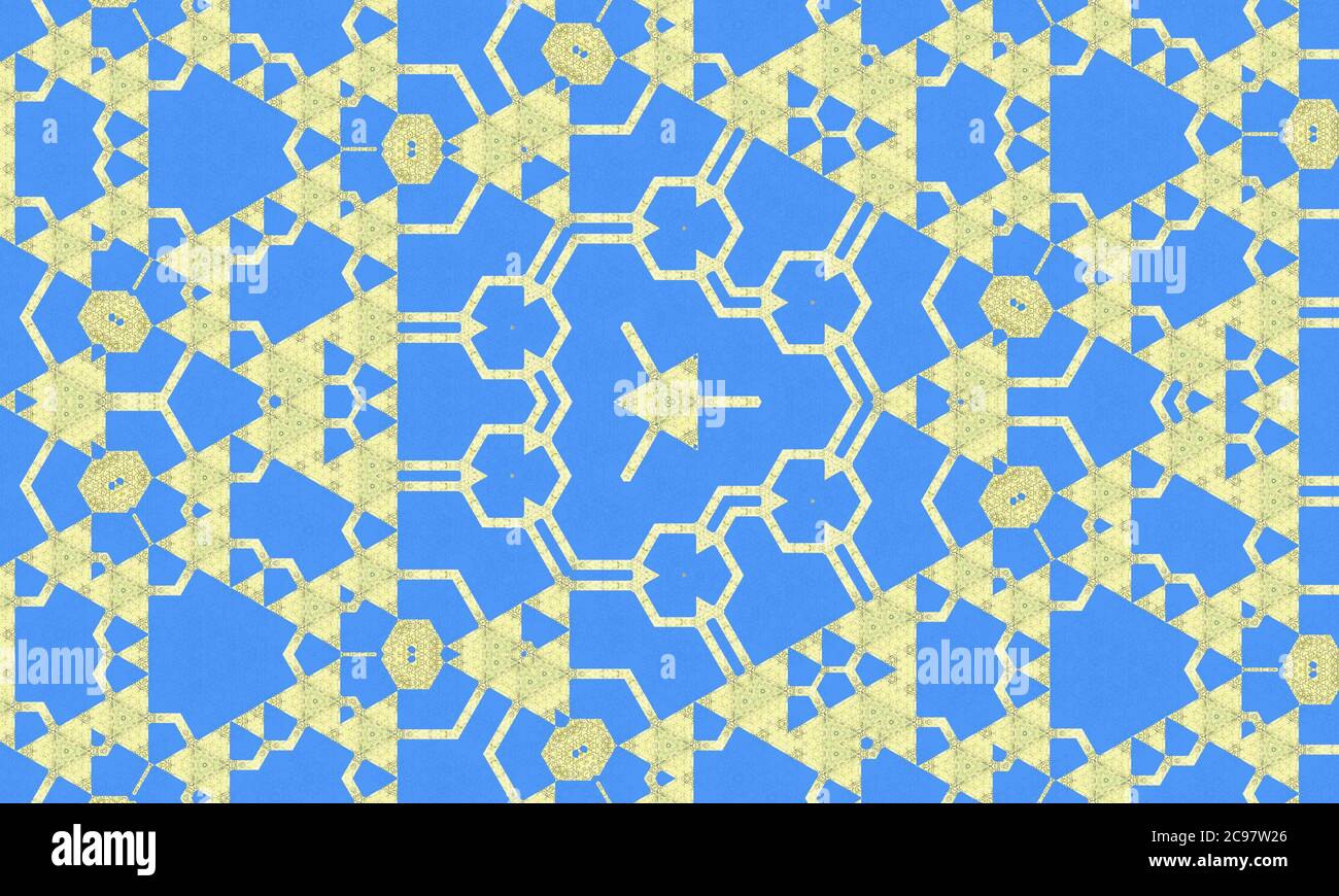 Yellow blue kaleidoscope patterned background for wallpapers Stock Photo