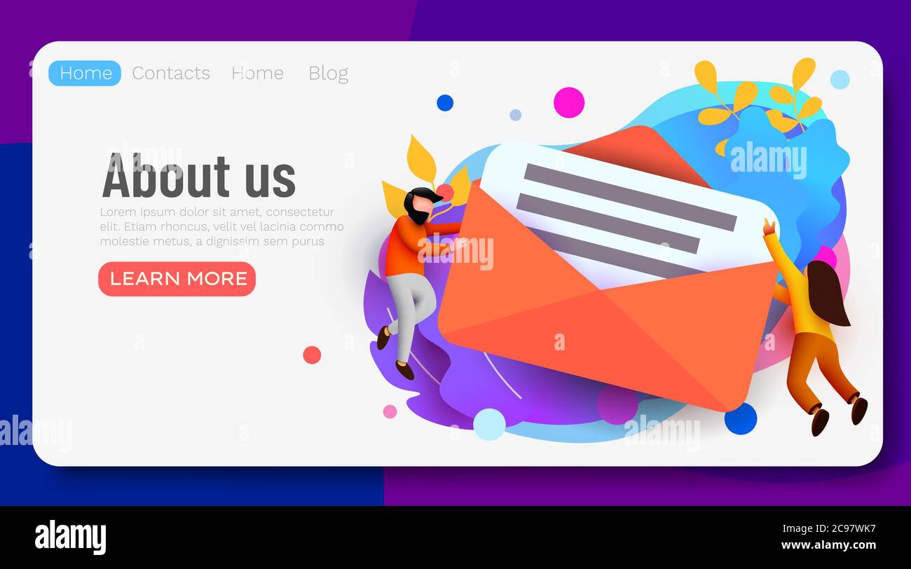 People flying around big mail letter. Email messaging concept. Landing ...