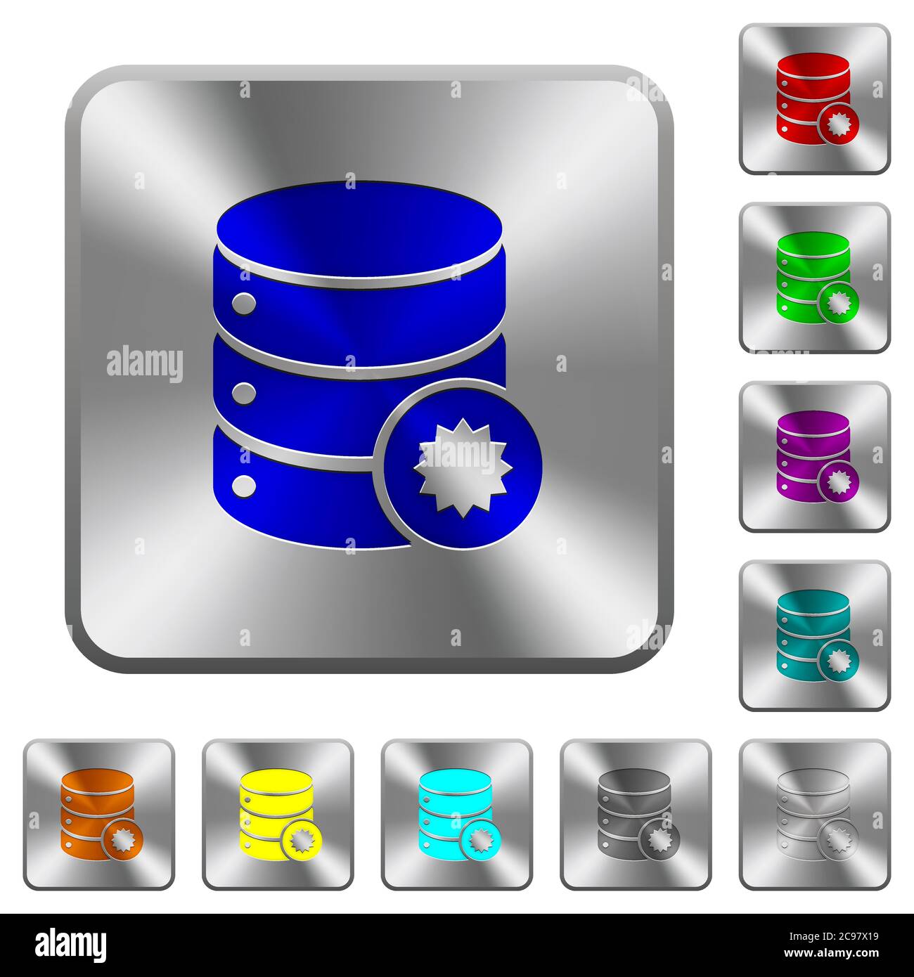 Certified database engraved icons on rounded square glossy steel buttons Stock Vector