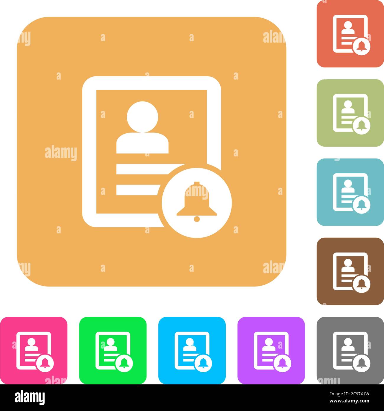 Contact notifications flat icons on rounded square vivid color backgrounds. Stock Vector