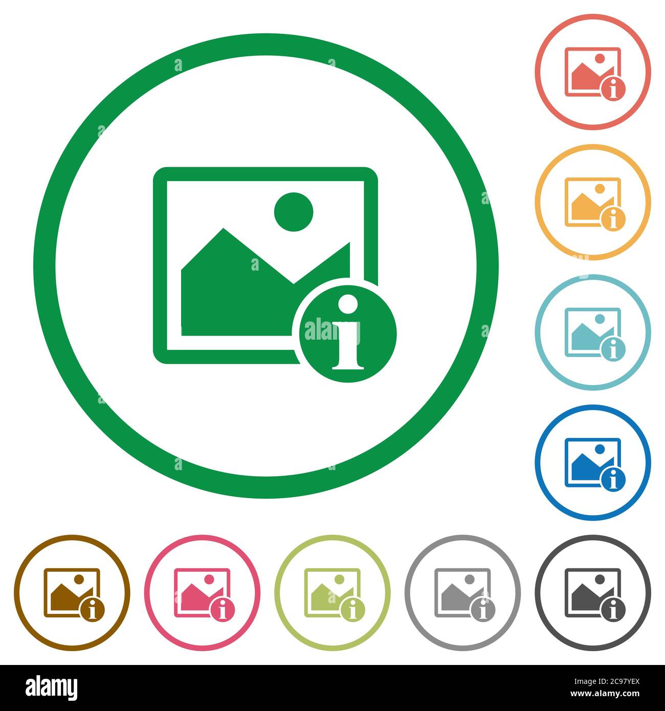 Image info flat color icons in round outlines on white background Stock ...