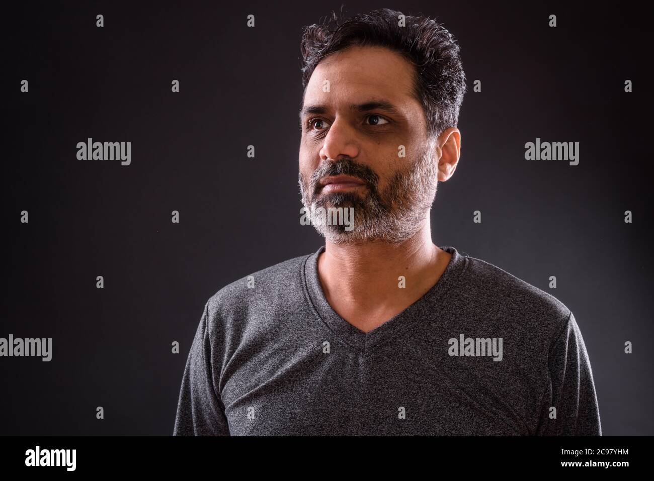 Portrait of mature bearded Indian man with curly hair Stock Photo - Alamy