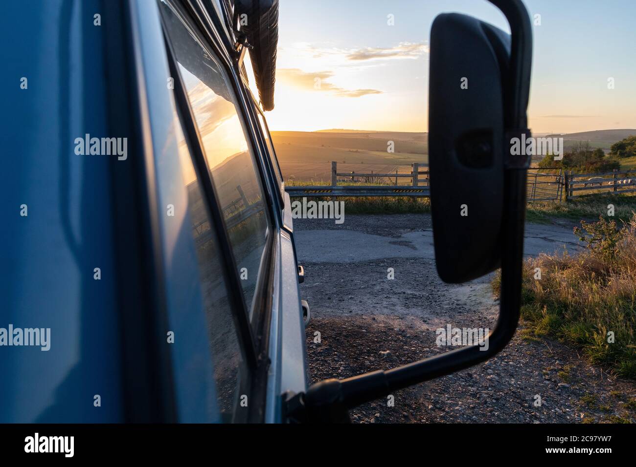 My Volkswagen camper at sunset. Stock Photo