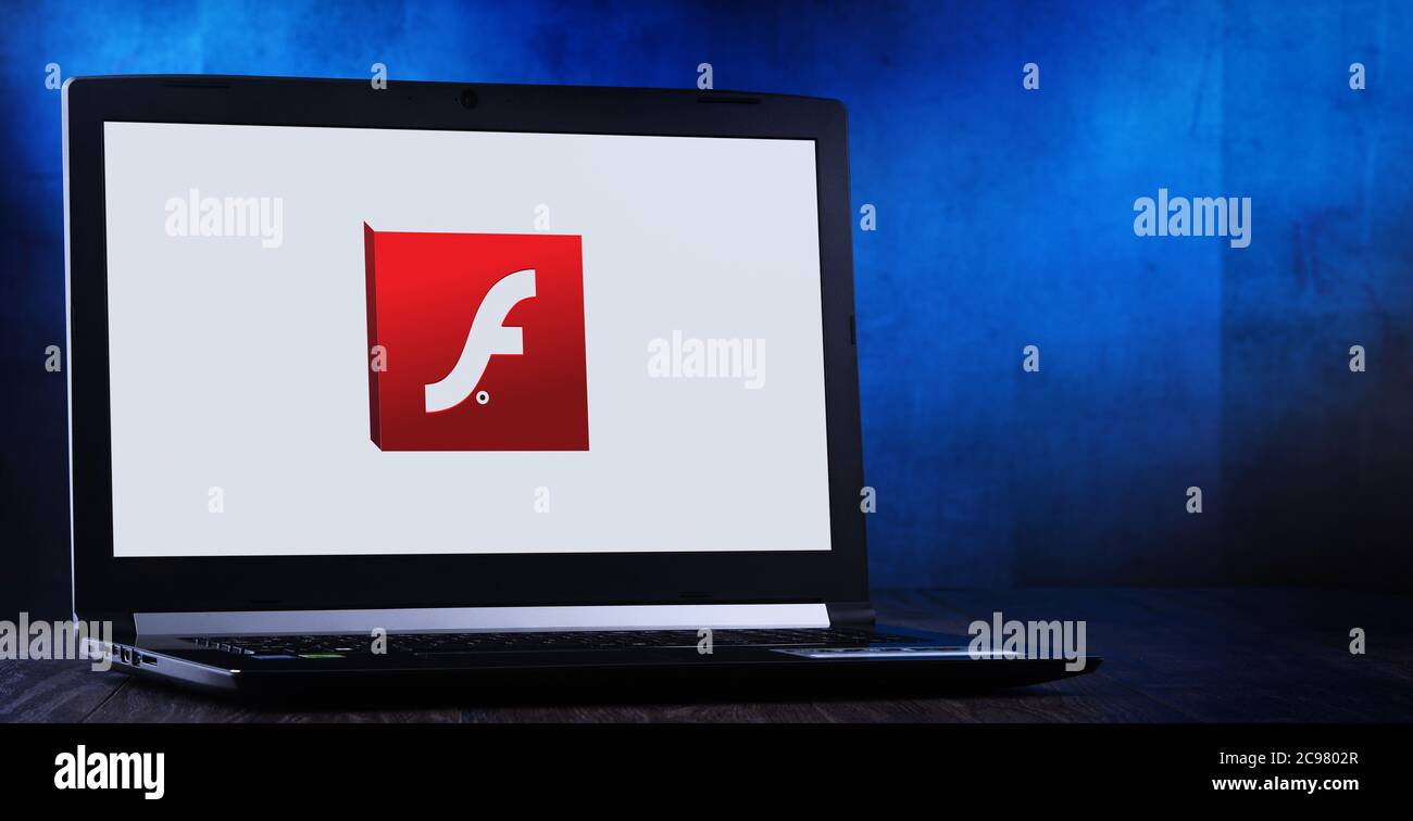 POZNAN, POL - JUL 14, 2020: Laptop computer displaying logo of Adobe Flash,  a deprecated multimedia software platform used for production of animation  Stock Photo - Alamy
