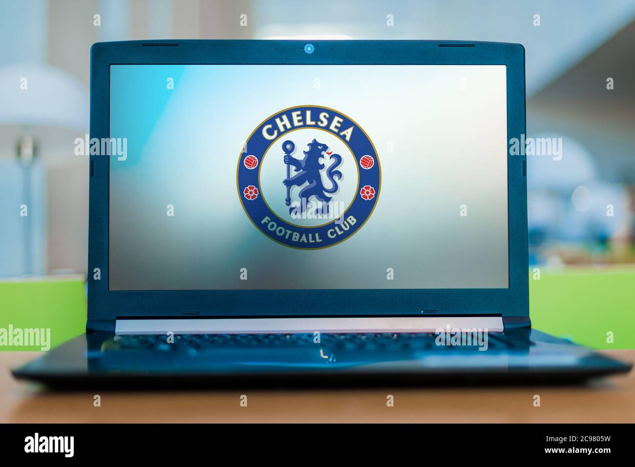 September 12, 2021, London, United Kingdom. The emblem of the Chelsea F.C.  football club on the background of a modern stadium Stock Photo - Alamy