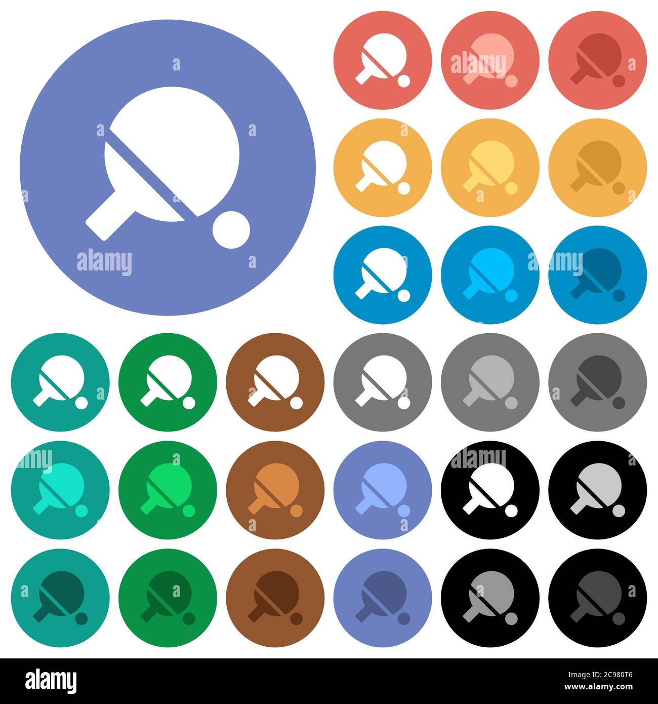 Table tennis multi colored flat icons on round backgrounds. Included white, light and dark icon