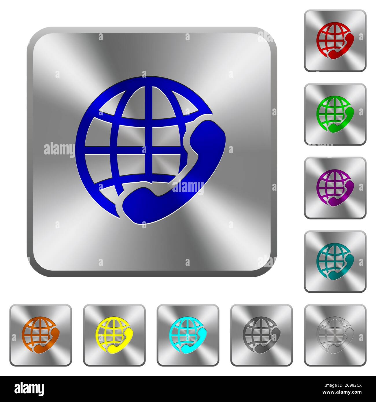 International call engraved icons on rounded square glossy steel ...