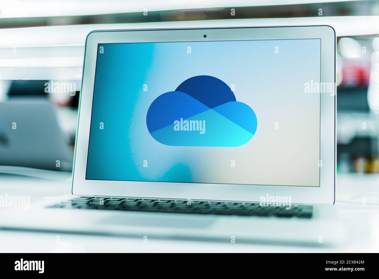 POZNAN, POL - JUN 16, 2020: Laptop computer displaying logo of Microsoft OneDrive, a file hosting service and synchronization service operated by Micr Stock Photo