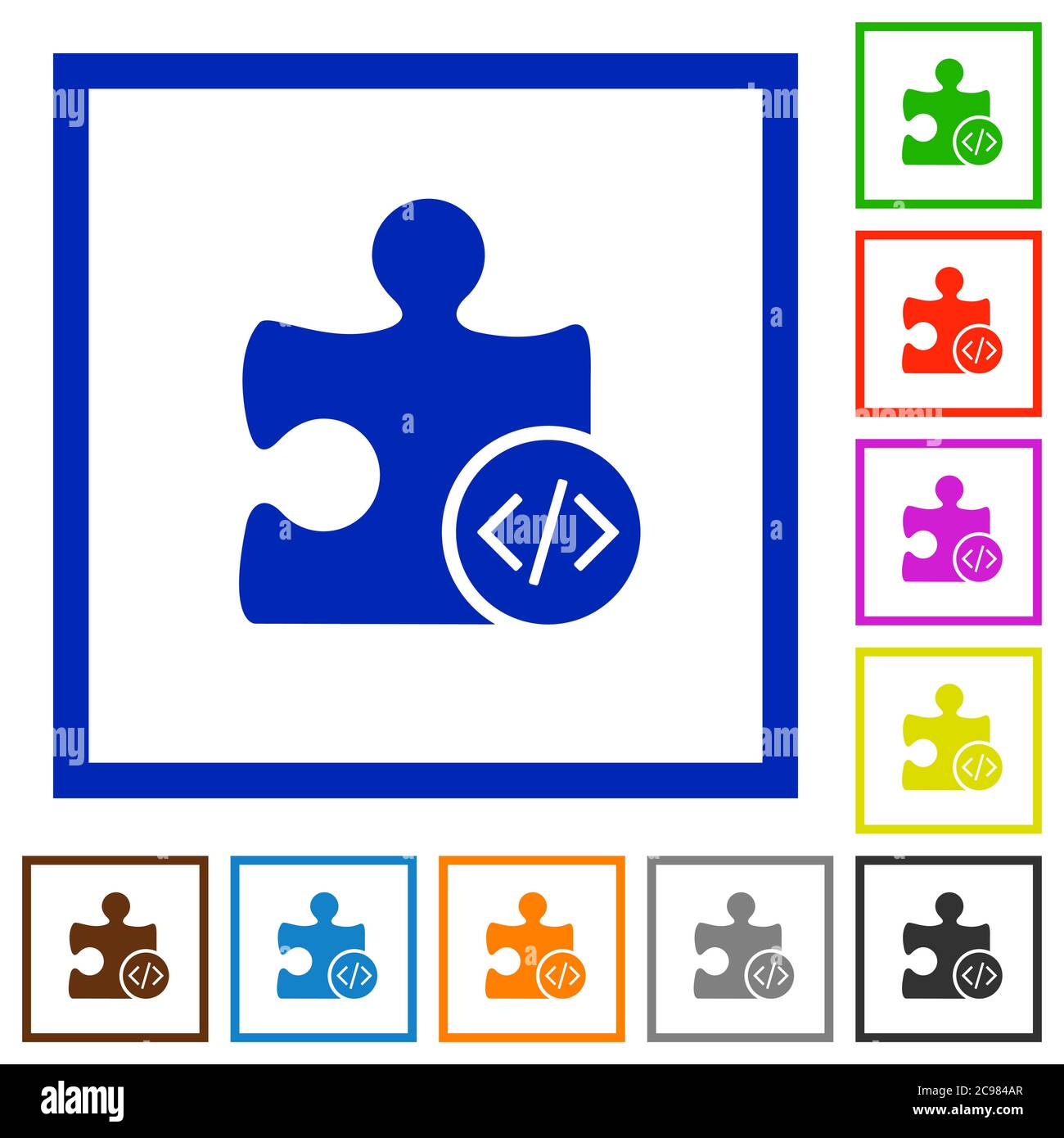 Plugin programming flat color icons in square frames on white ...