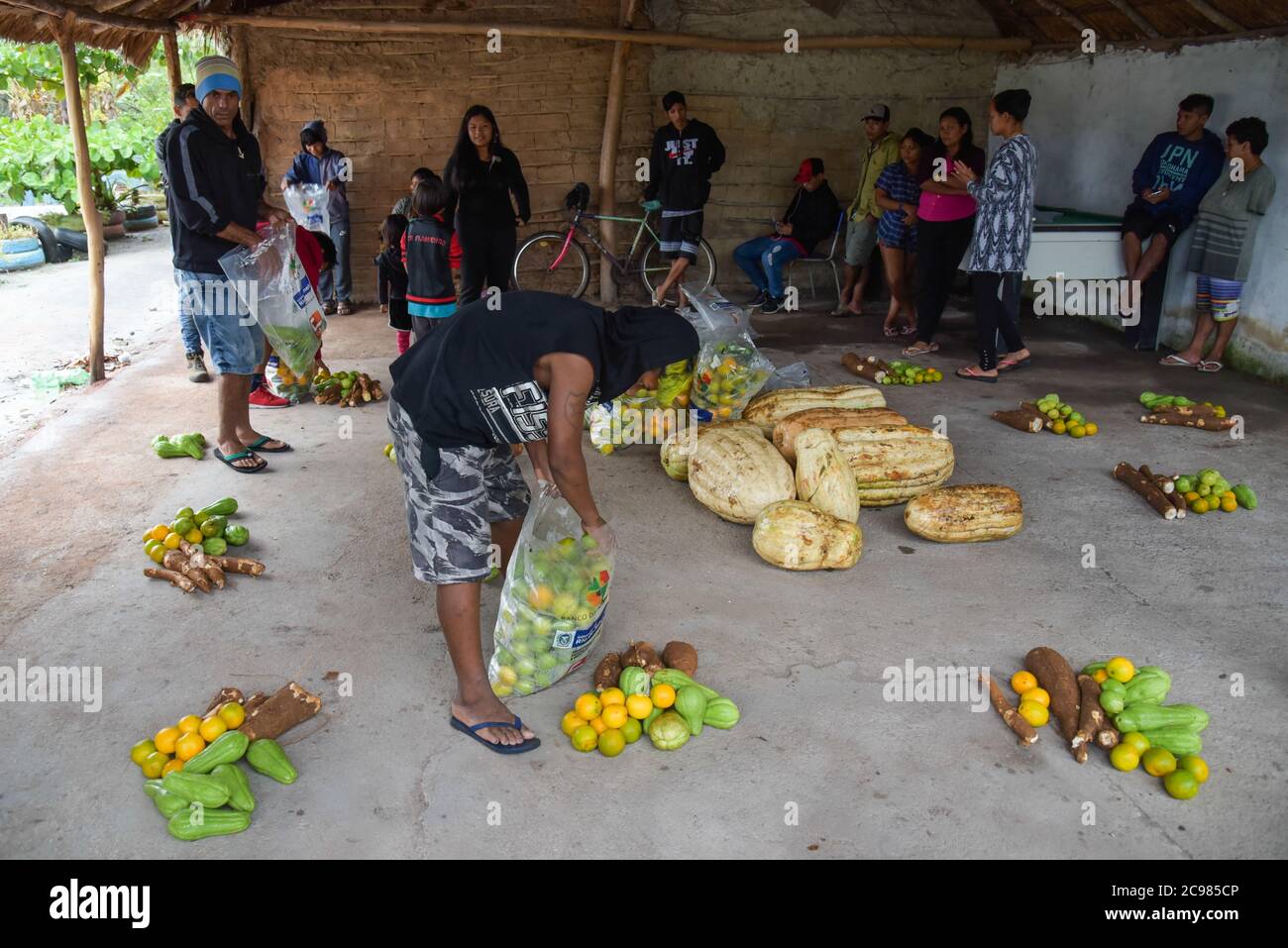 Indigenous village in Maricá in the state of rio de janeiro in brazil receives food due to the covid-19 pandemic the new coronavirus Stock Photo
