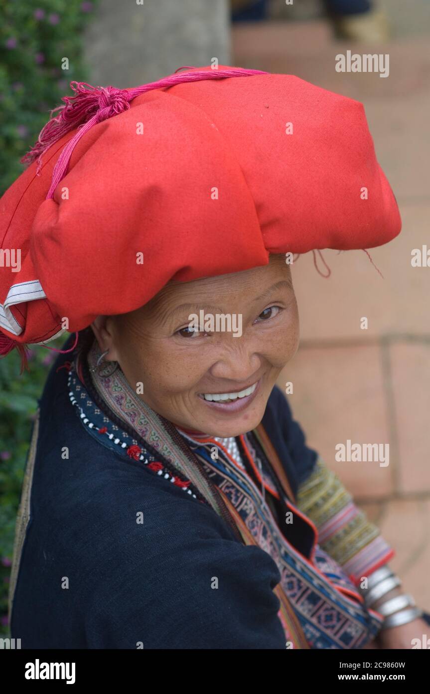 Smiling Hill tribe woman of the minority people of the Lao Chai, Sapa, Vietnam, Stock Photo