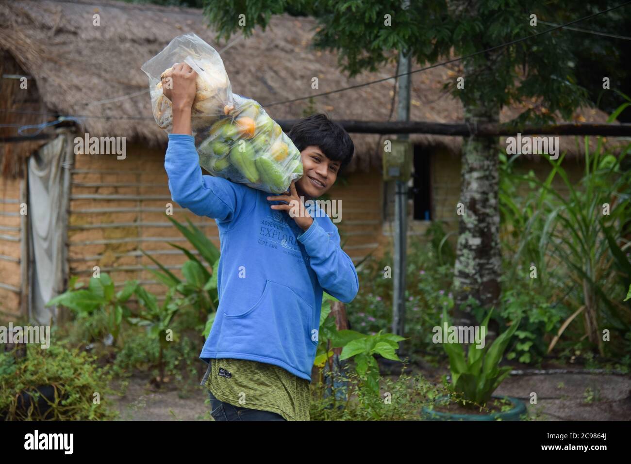 Indigenous village in Maricá in the state of rio de janeiro in brazil receives food due to the covid-19 pandemic the new coronavirus Stock Photo