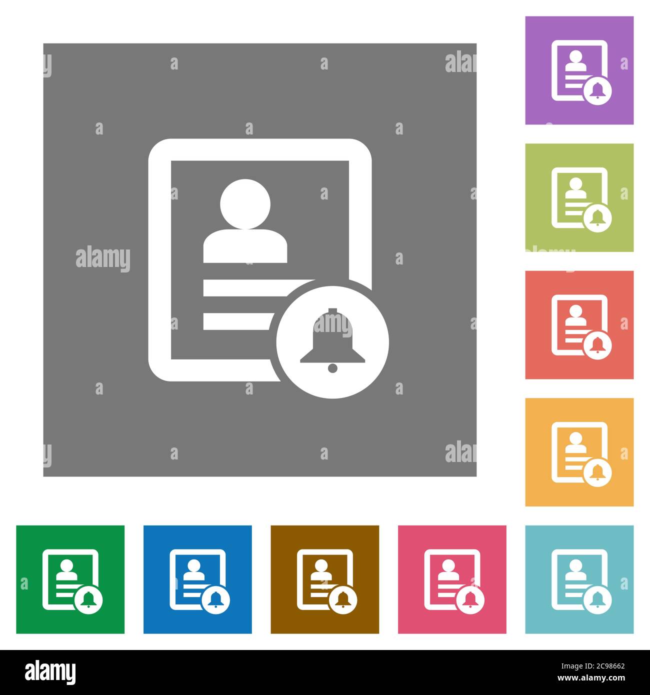 Contact notifications flat icons on simple color square backgrounds Stock Vector