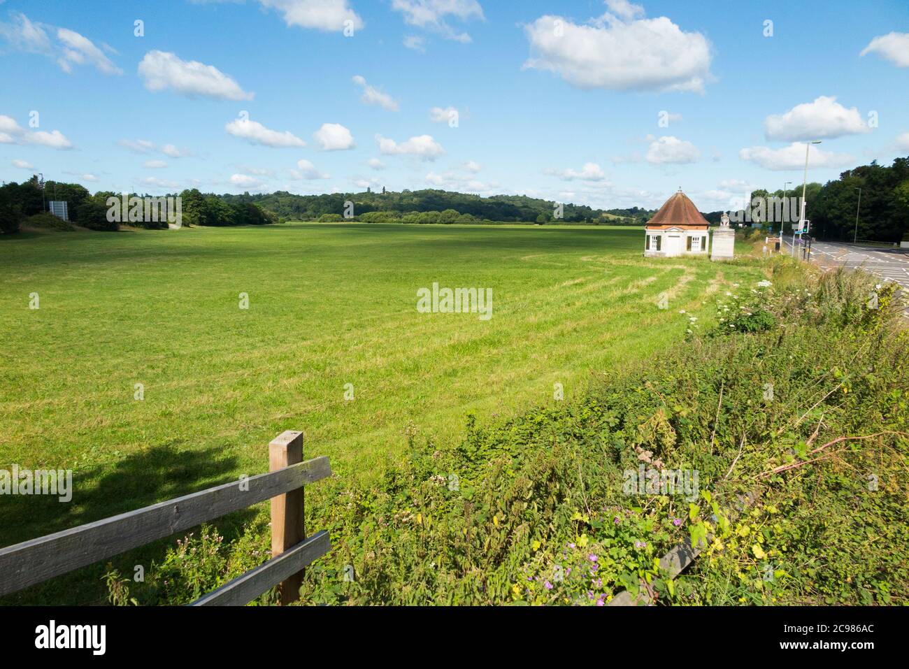 Runnymede meadows & flood plain, site of the signing of Magna Carta in year 1215 by King John & the English Barons. Bright and sunny summer day. Surrey UK (119) Stock Photo