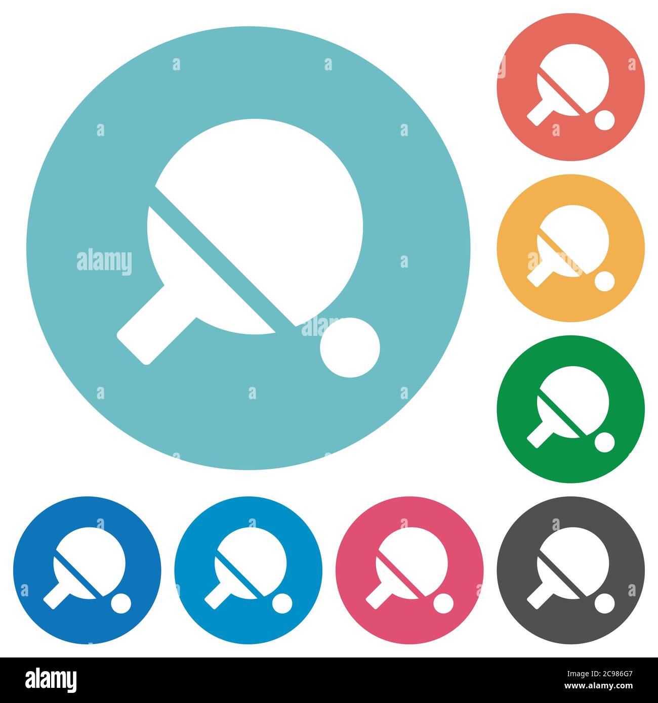 Table tennis flat white icons on round color backgrounds Stock Vector ...
