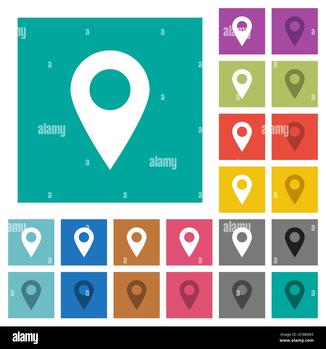 Blank GPS map location pin multi colored flat icons on plain square ...